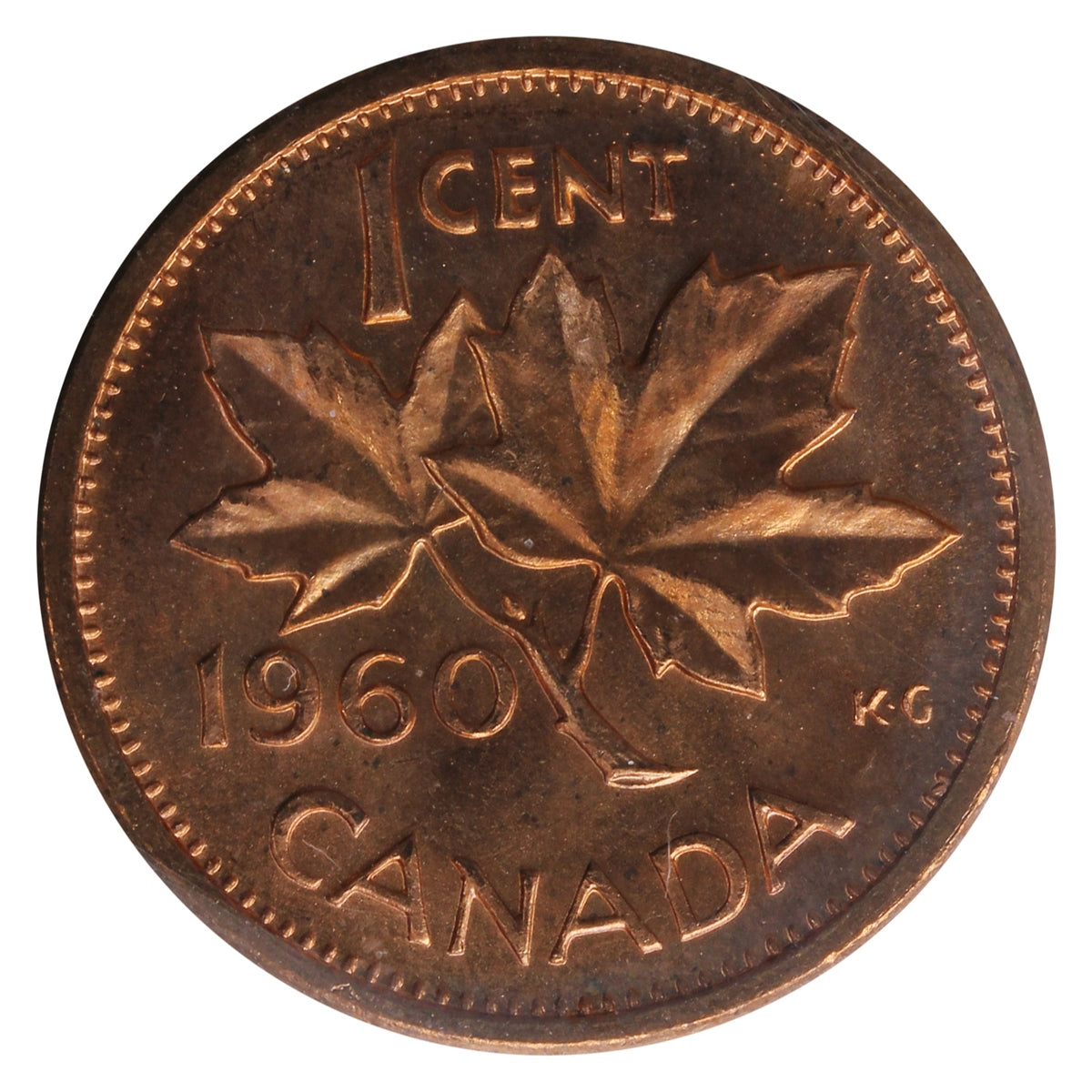1960 Canada 1-cent ICCS Certified MS-65 Red