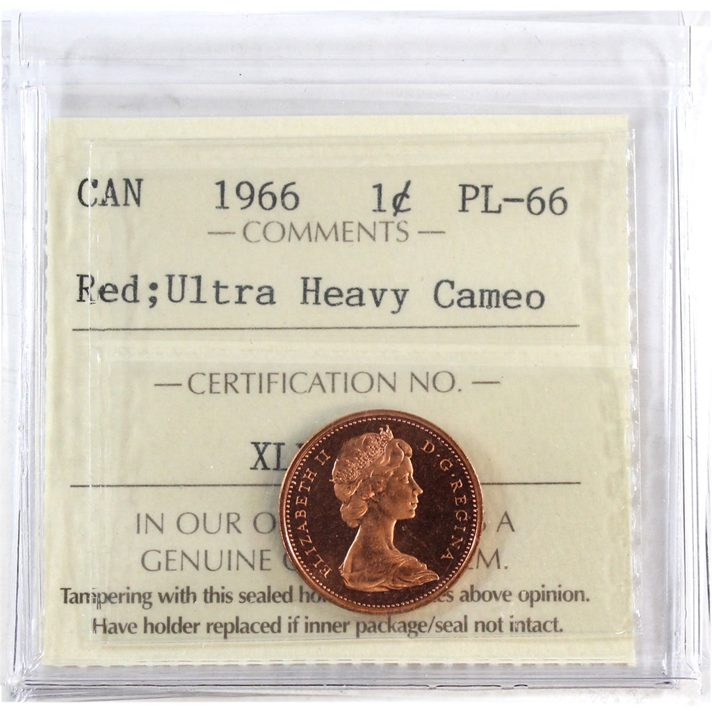 1966 Canada 1-cent ICCS Certified PL-66 Red; Ultra Heavy Cameo