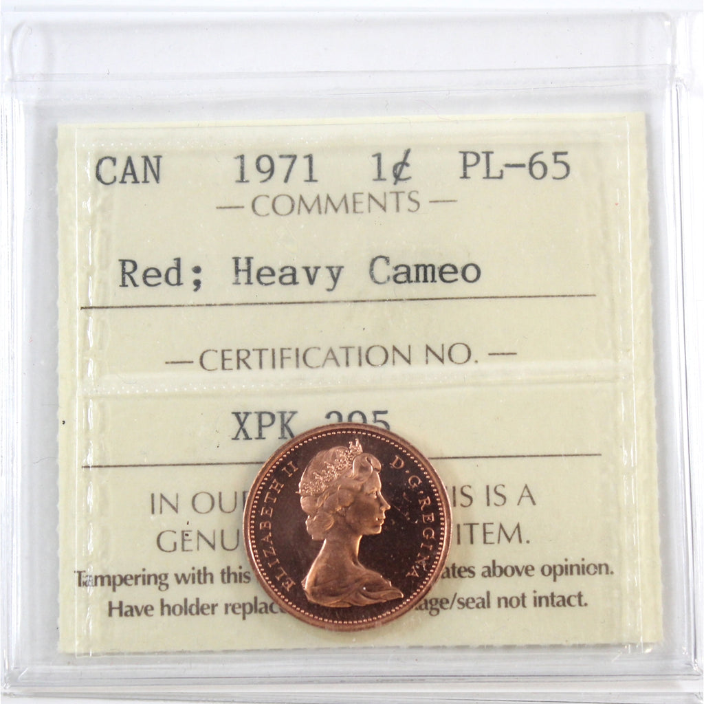 1971 Canada 1-cent ICCS Certified PL-65 Red; Heavy Cameo