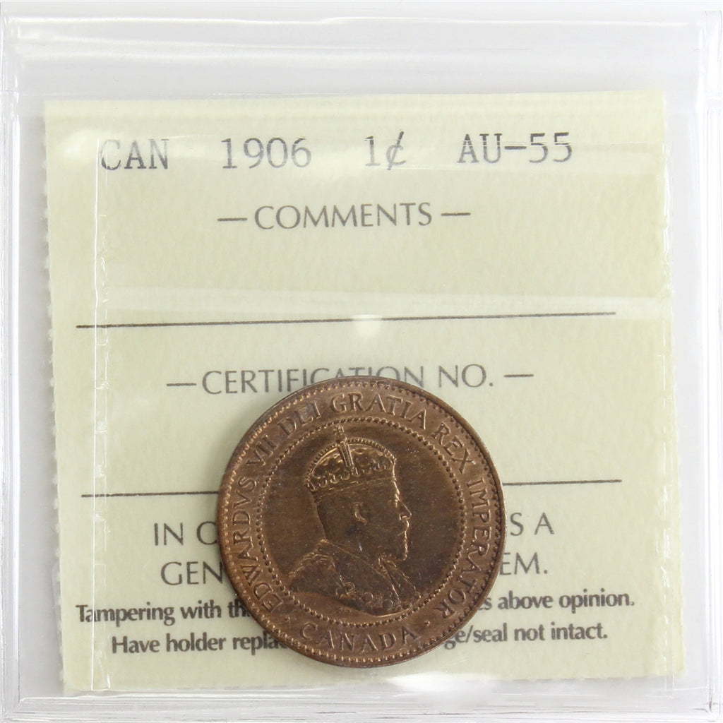 1906 Canada 1-cent ICCS Certified AU-55