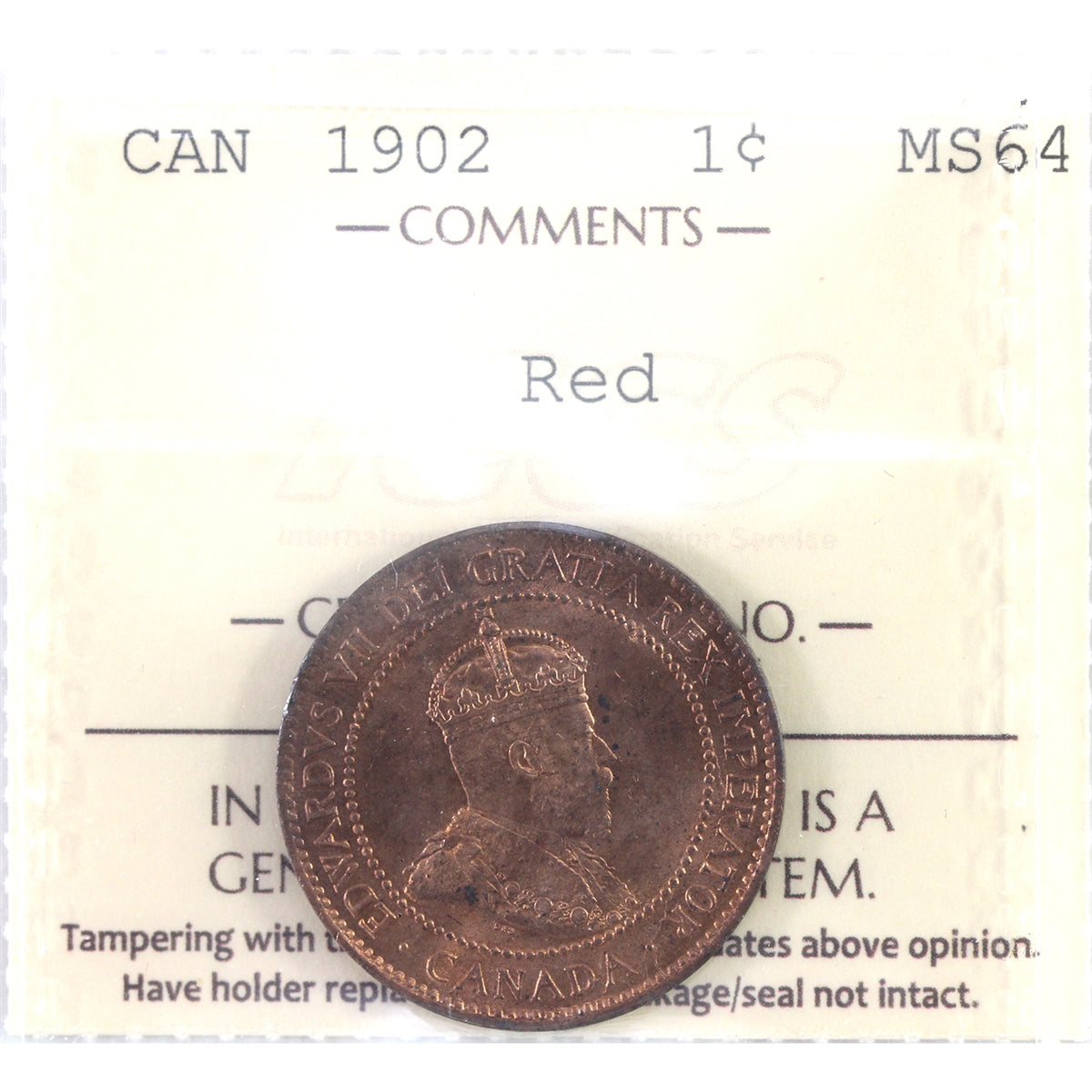 1902 Canada 1-cent ICCS Certified MS-64 Red (XDM 365)