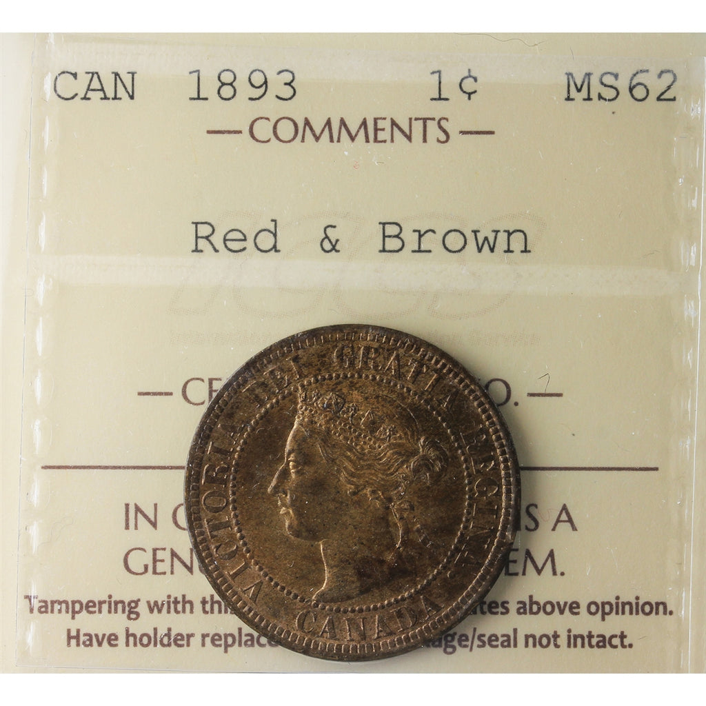 1893 Canada 1-cent ICCS Certified MS-62 Red & Brown (XDQ 914)