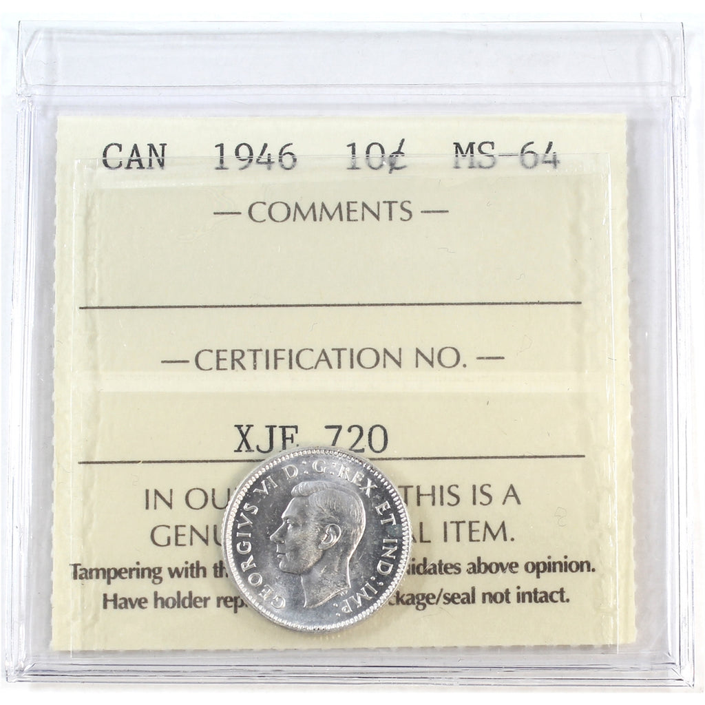 1946 Canada 10-cents ICCS Certified MS-64
