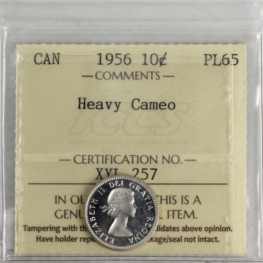 1956 Canada 10-cents ICCS Certified PL-65 Heavy Cameo