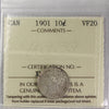 1901 Canada 10-cents ICCS Certified VF-20