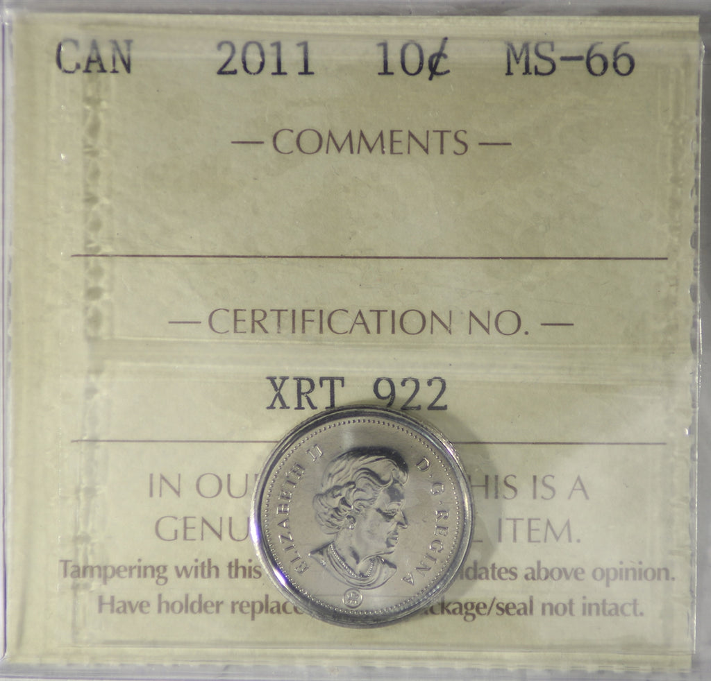 2011 Canada 10-cents ICCS Certified MS-66
