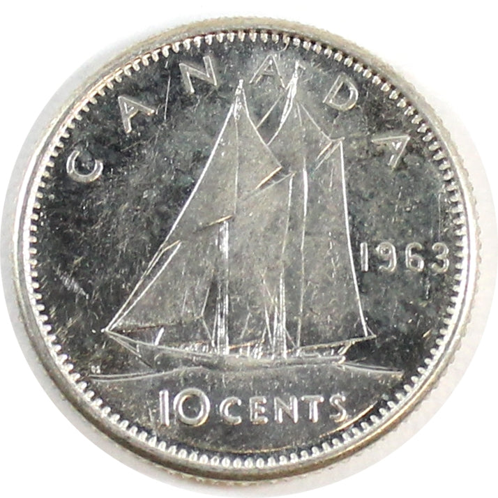 1963 Canada 10-cents Almost Uncirculated (AU-50)