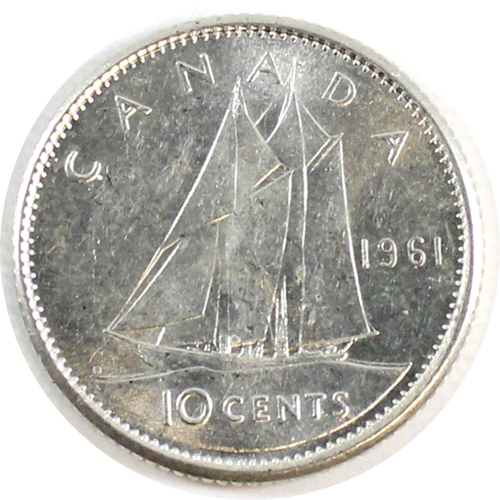 1961 Canada 10-cents Almost Uncirculated (AU-50)