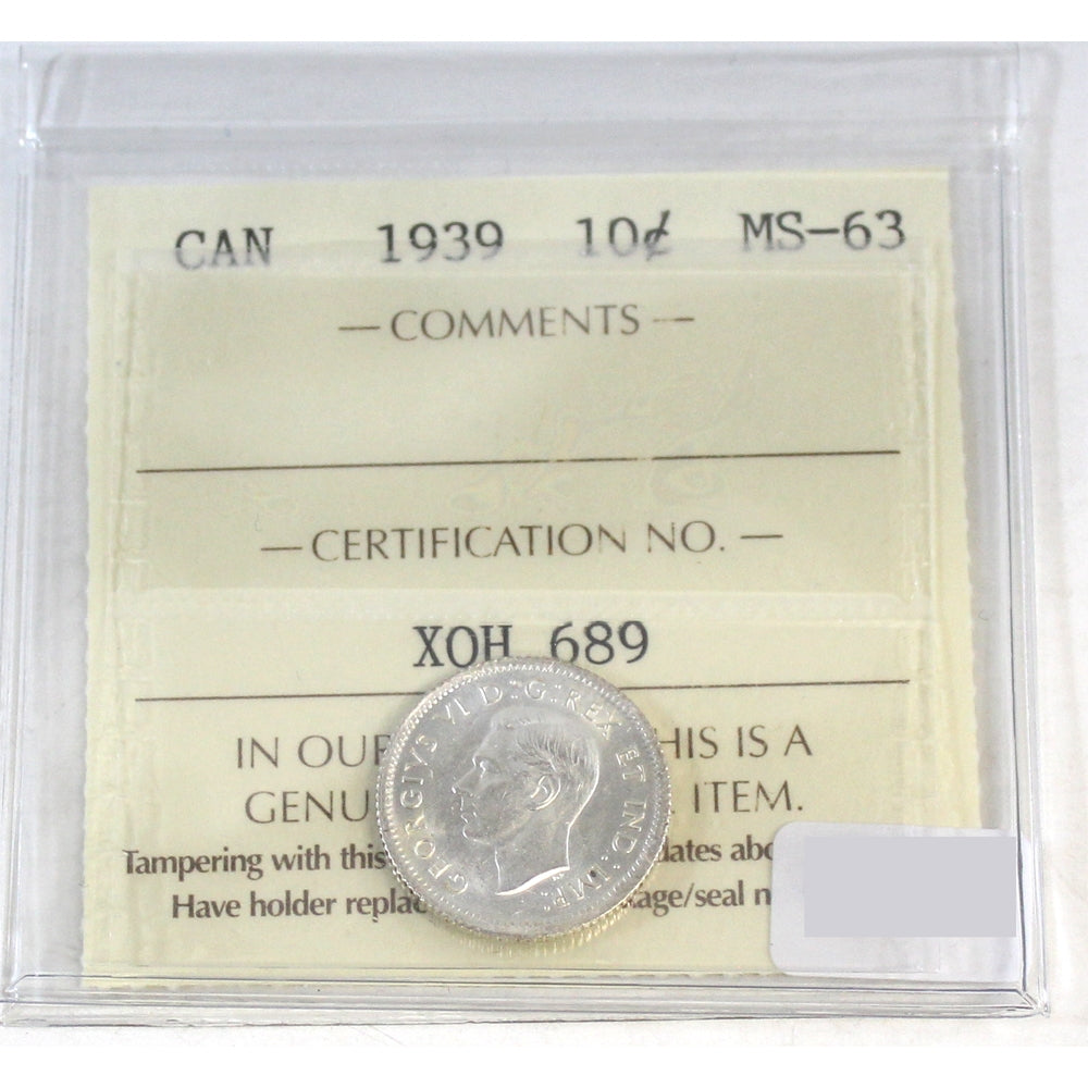 1939 Canada 10-cents ICCS Certified MS-63