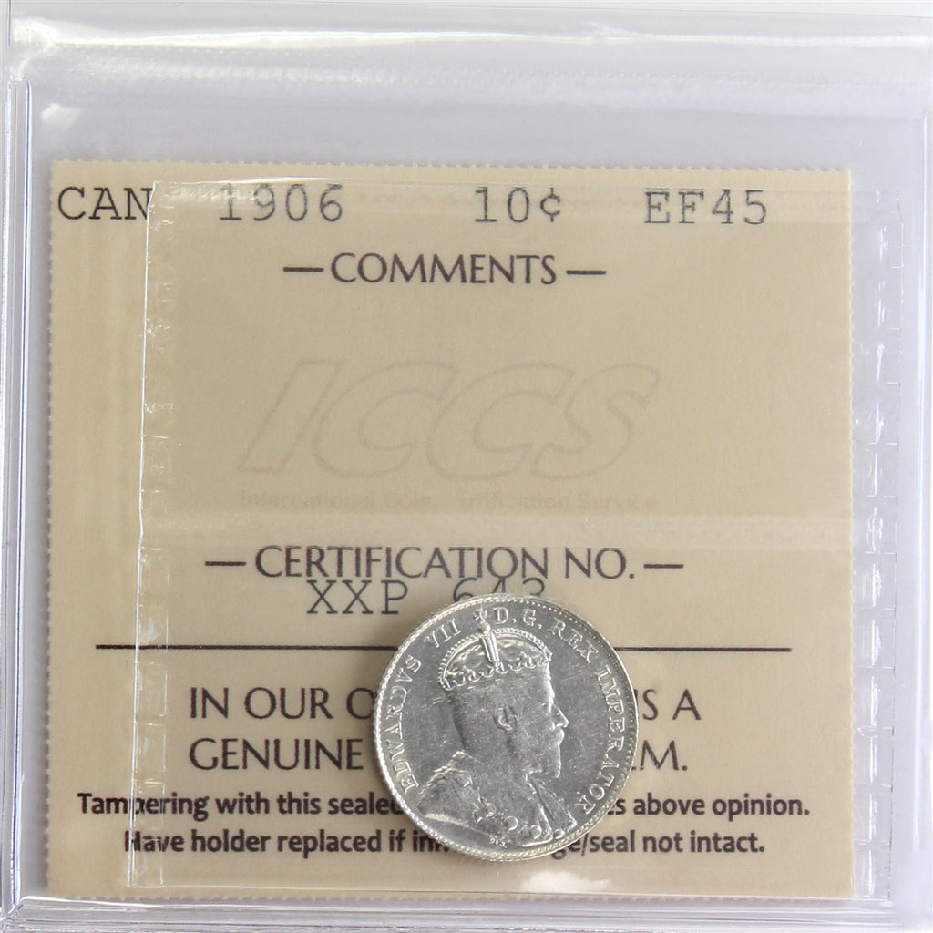 1906 Canada 10-cents ICCS Certified EF-45