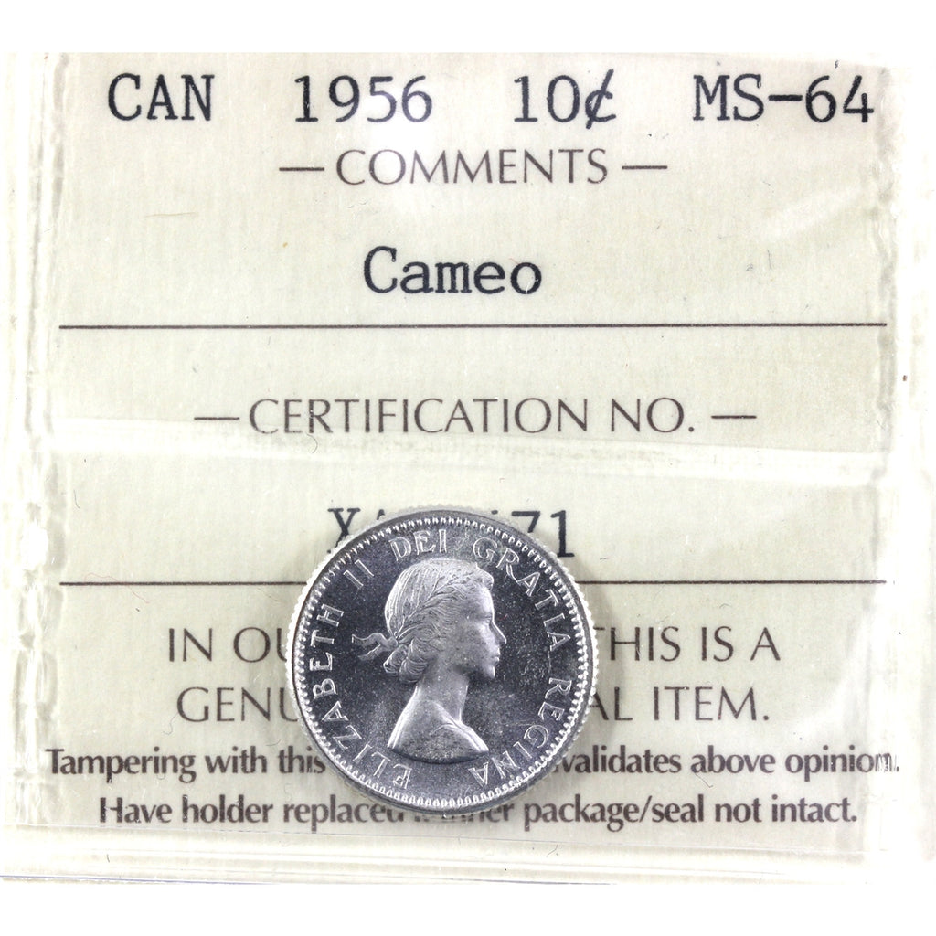 1956 Canada 10-cents ICCS Certified MS-64 Cameo