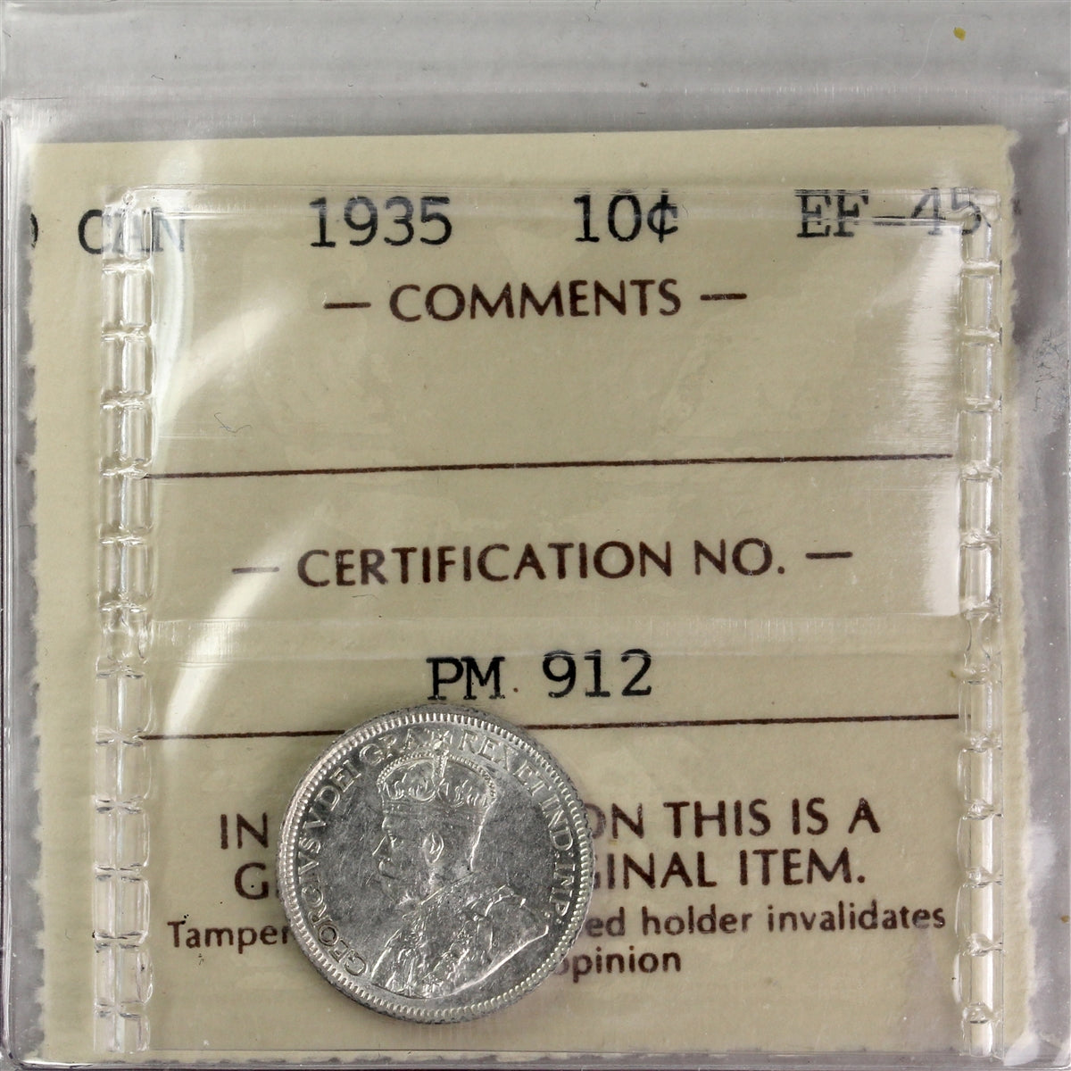 1935 Canada 10-cents ICCS Certified EF-45