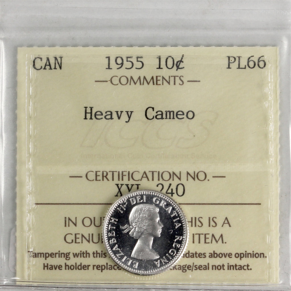 1955 Canada 10-cents ICCS Certified PL-66 Heavy Cameo