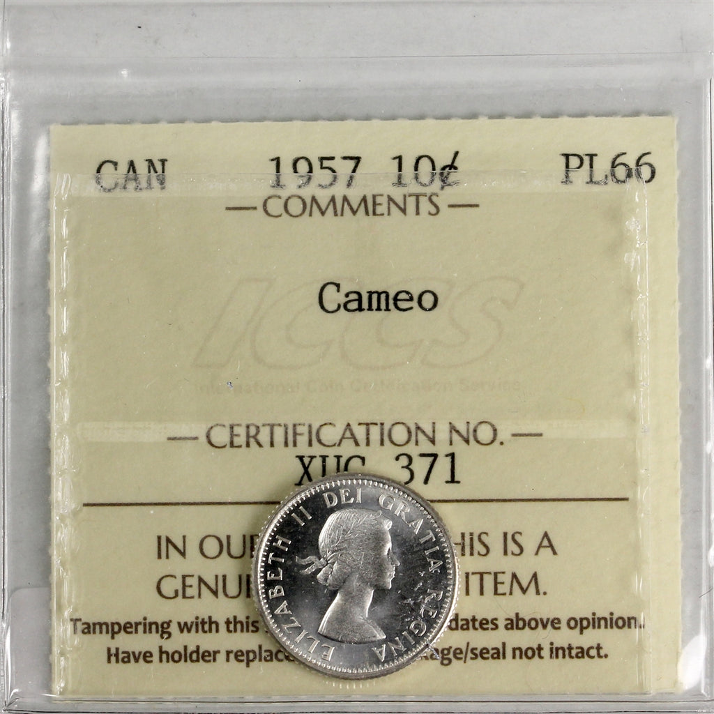 1957 Canada 10-cents ICCS Certified PL-66 Cameo