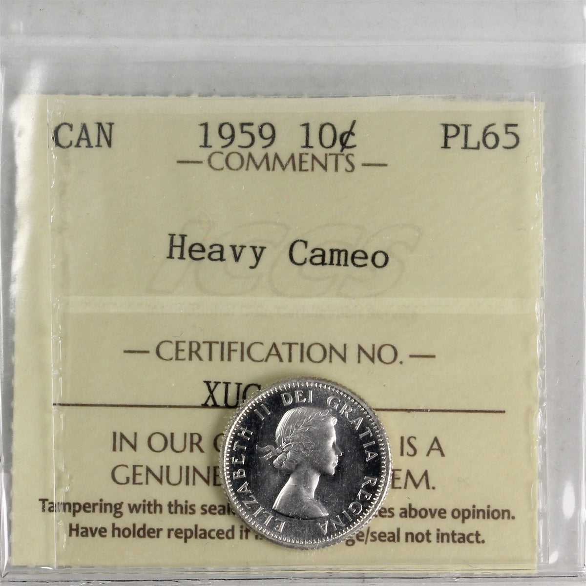 1959 Canada 10-cents ICCS Certified PL-65 Heavy Cameo
