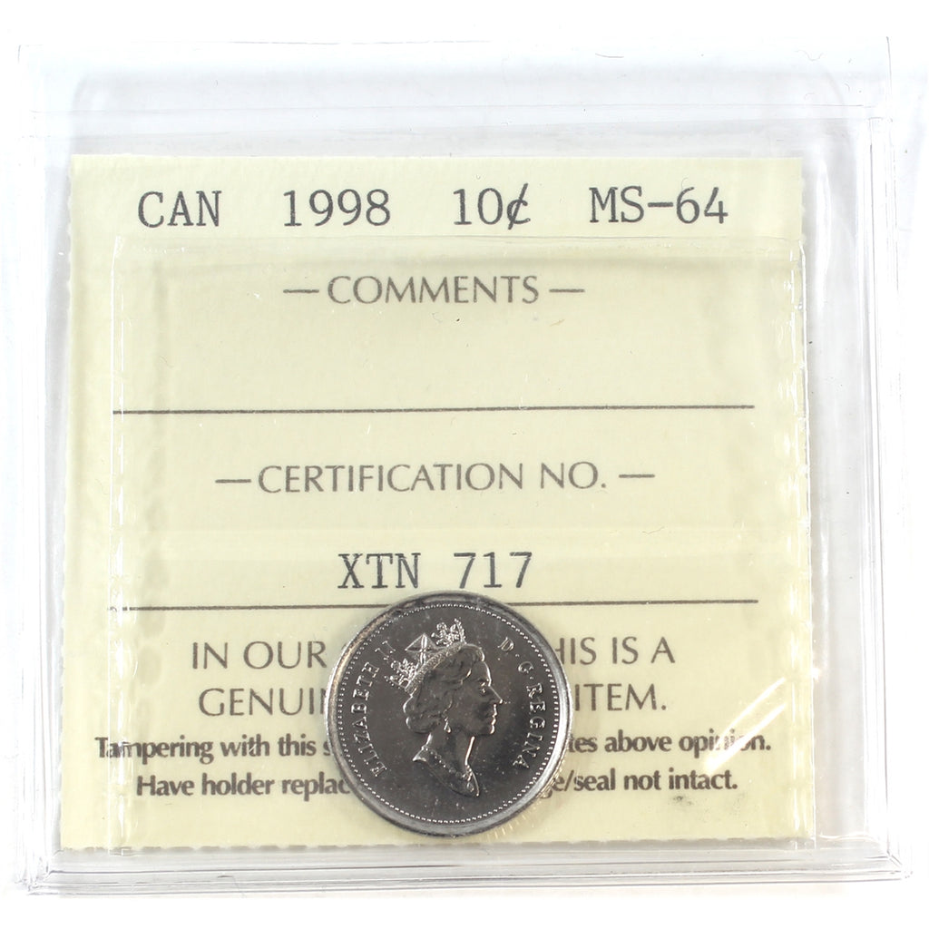 1998 Canada 10-cents ICCS Certified MS-64