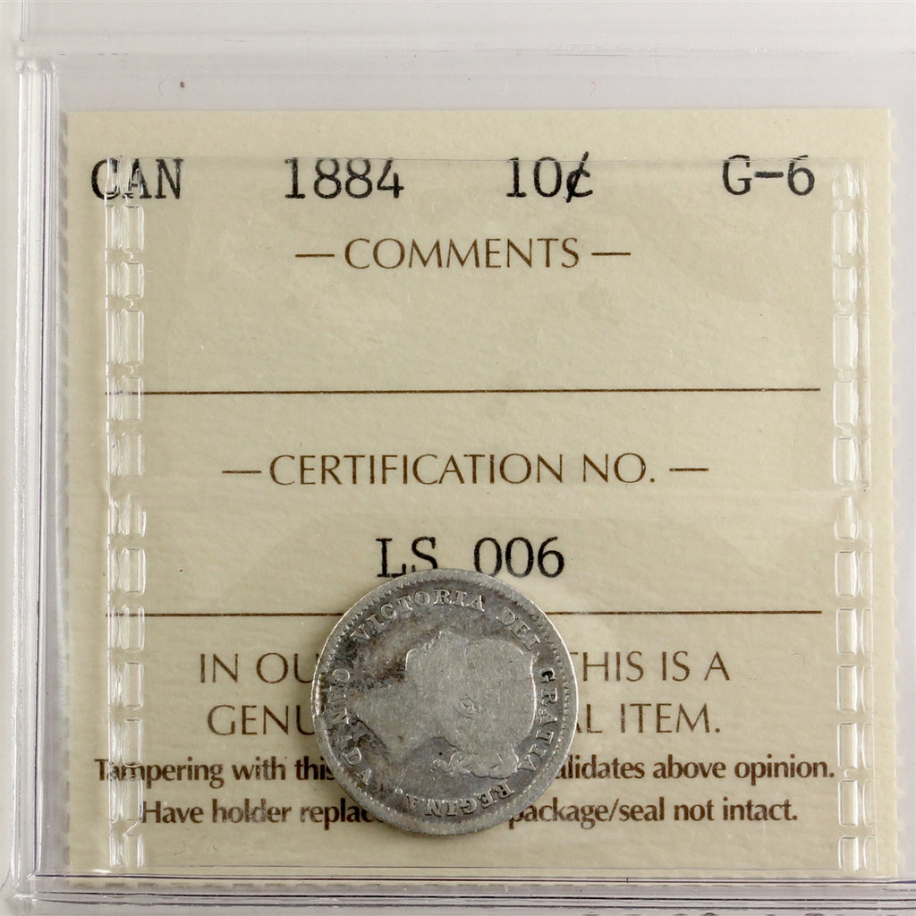 1884 Canada 10-cents ICCS Certified G-6