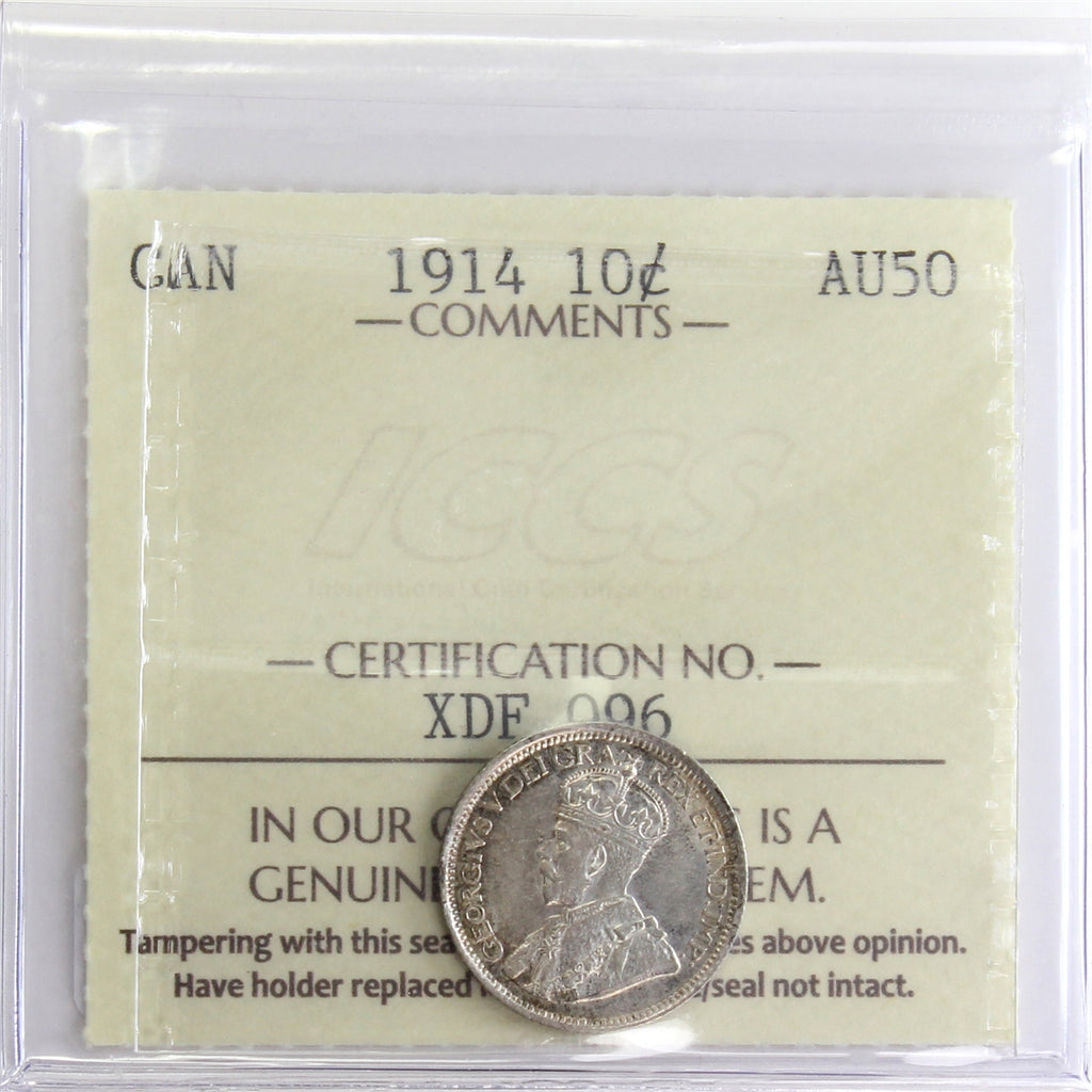 1914 Canada 10-cents ICCS Certified AU-50