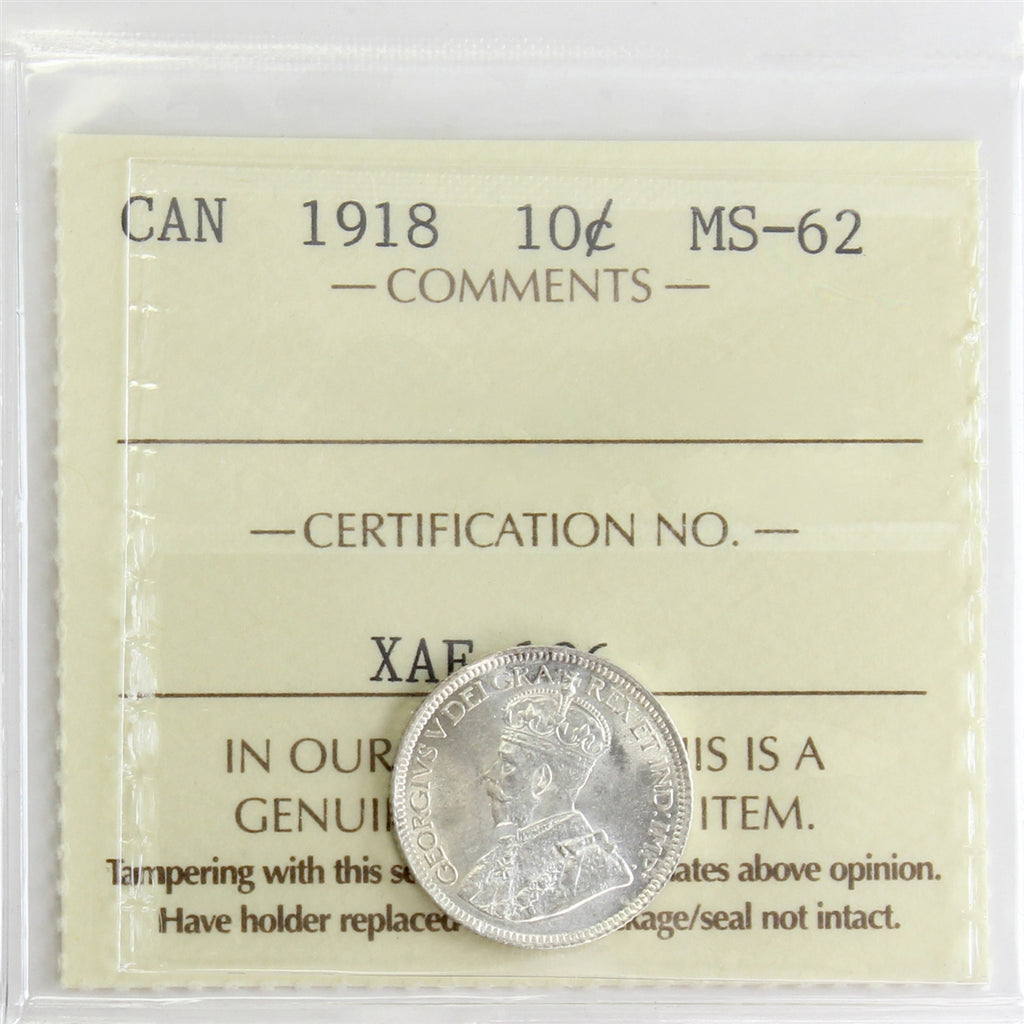 1918 Canada 10-cents ICCS Certified MS-62