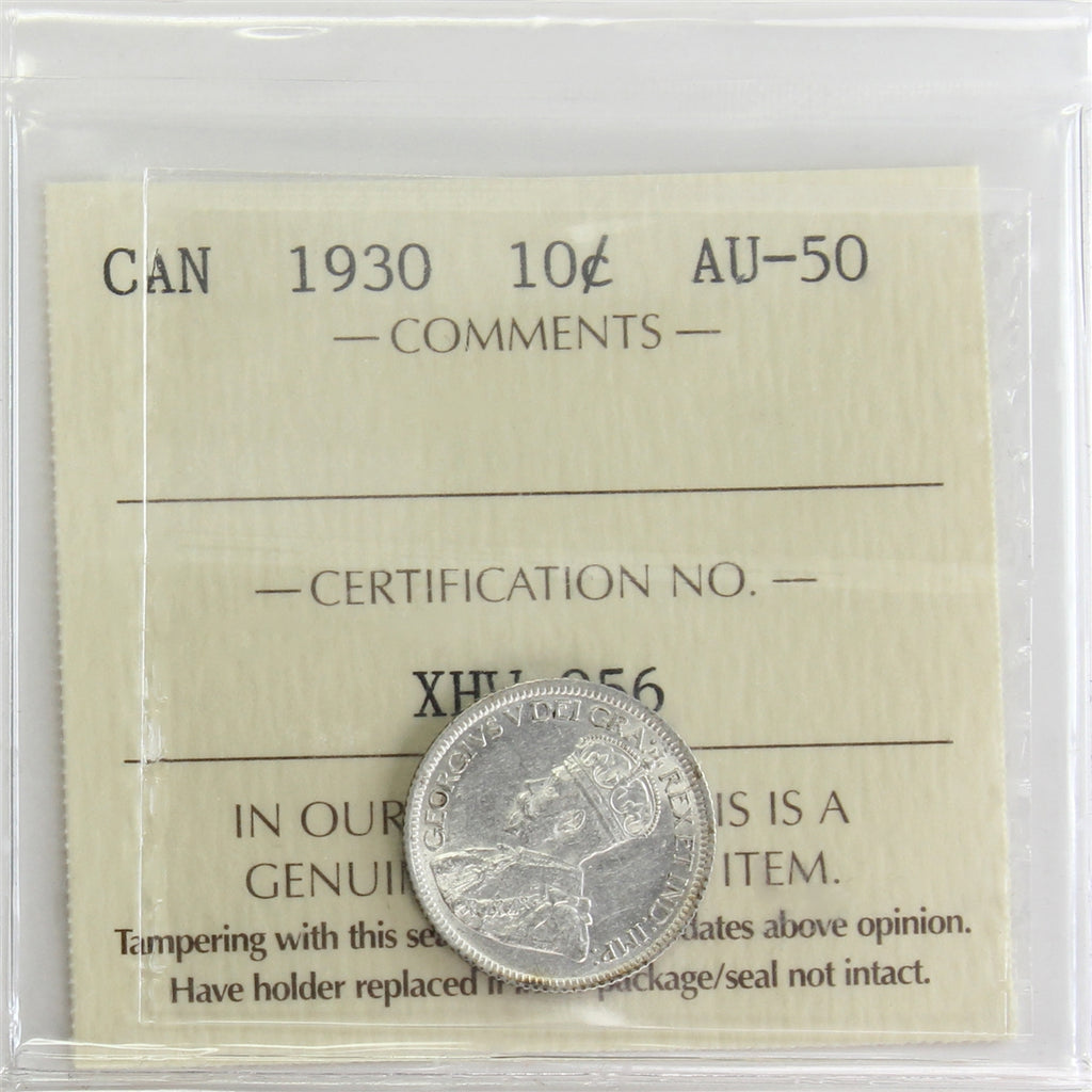 1930 Canada 10-cents ICCS Certified AU-50