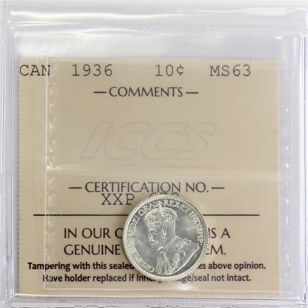 1936 Canada 10-cents ICCS Certified MS-63 (XXP 673)