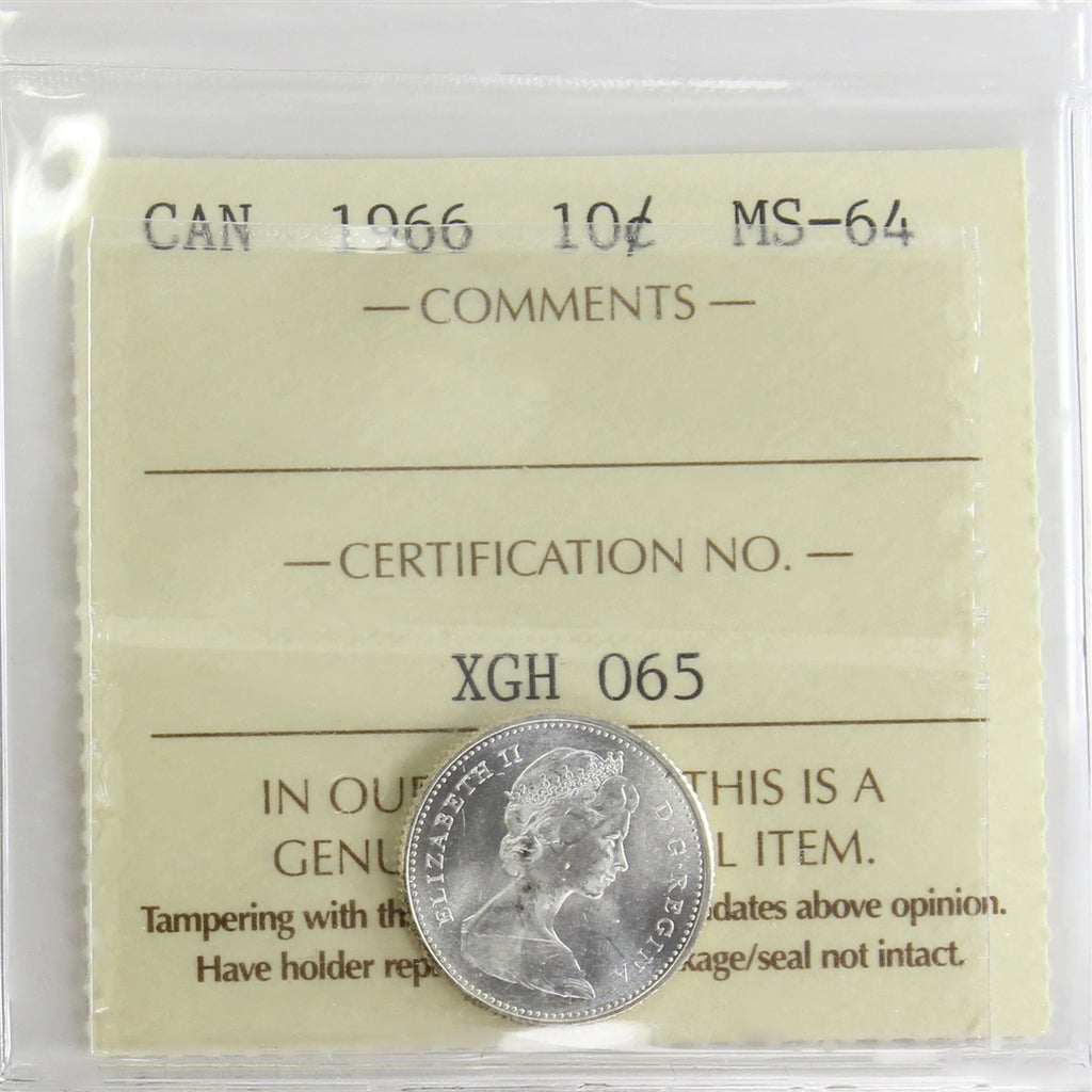 1966 Canada 10-cents ICCS Certified MS-64