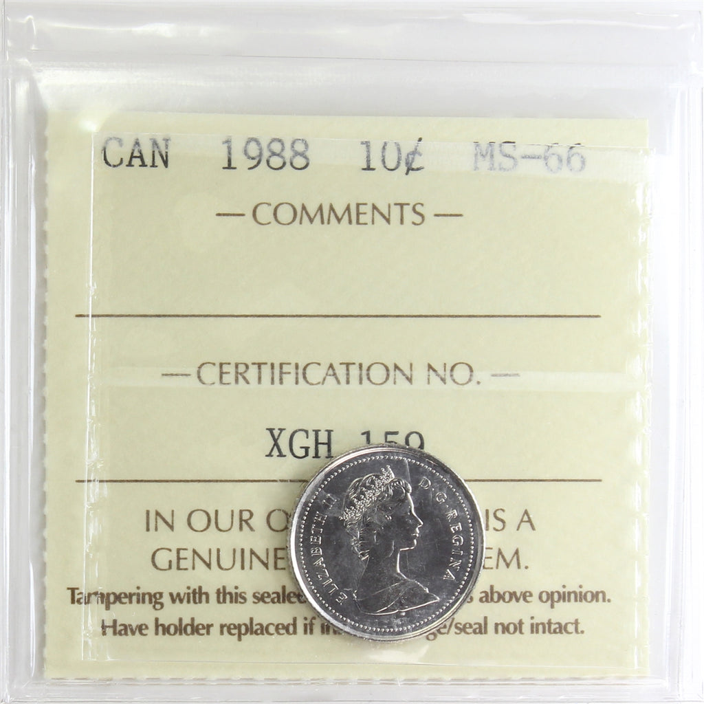 1988 Canada 10-cents ICCS Certified MS-66