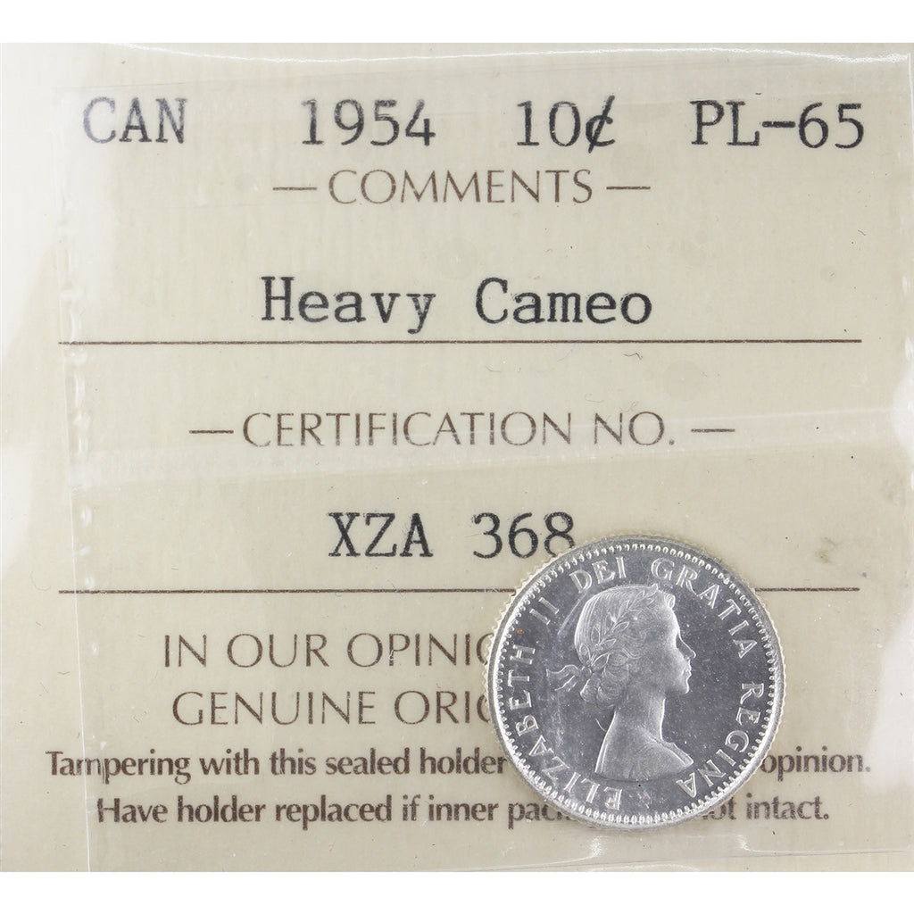 1954 Canada 10-cents ICCS Certified PL-65 Heavy Cameo