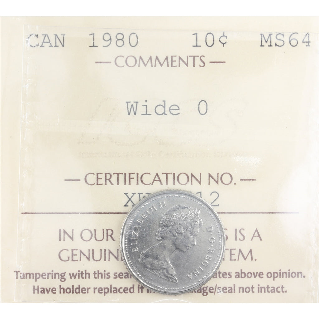 1980 Wide O Canada 10-cents ICCS Certified MS-64