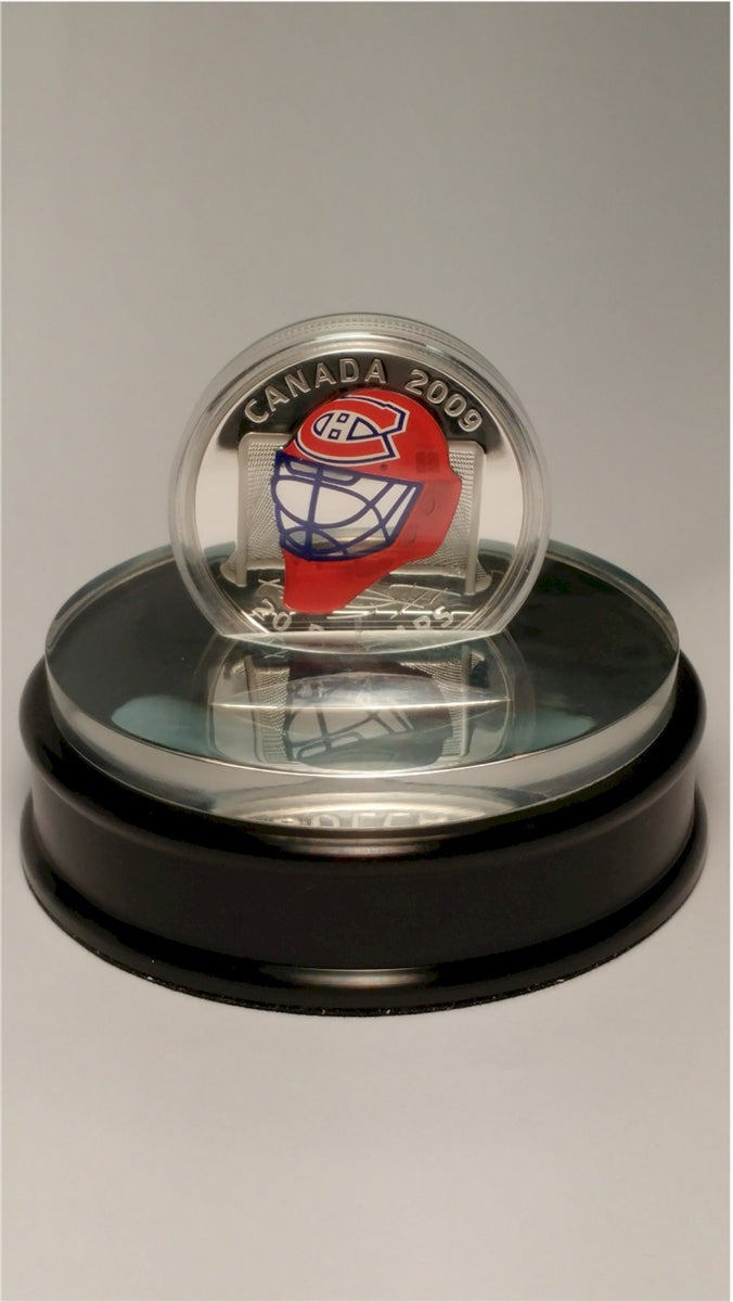 2009 Canada $20 Montreal Canadiens NHL Goalie Mask & Acrylic Stand Sterling Silver (Capsule Lightly Scuffed)