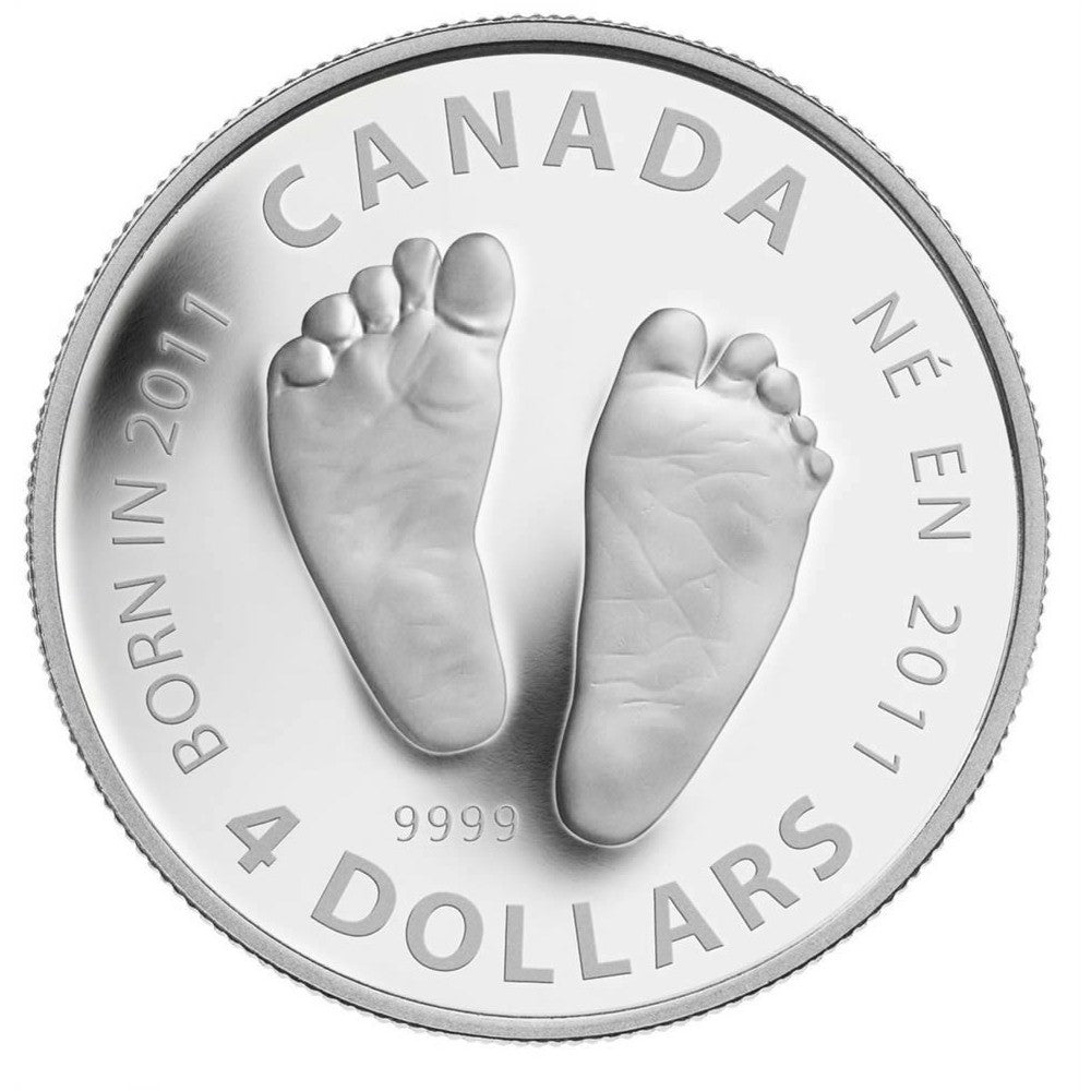 2011 Canada $4 Welcome to the World - Baby Feet Fine Silver (No Tax) scuffed sleeve