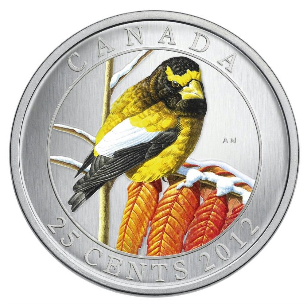 2012 25-cent Birds of Canada - Evening Grosbeak