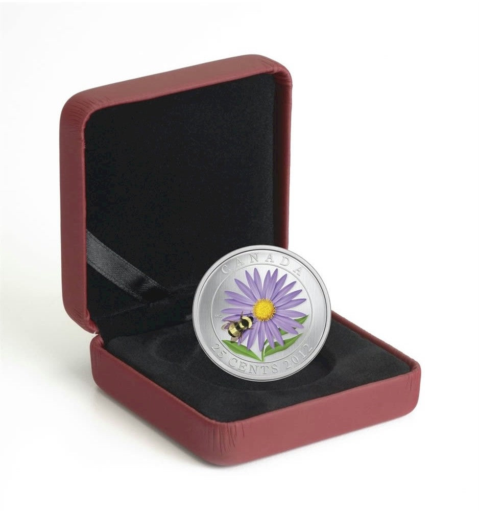 2012 Canada 25-cent Flower & Fauna - Aster and Bumble Bee Cupronickel Coloured Coin