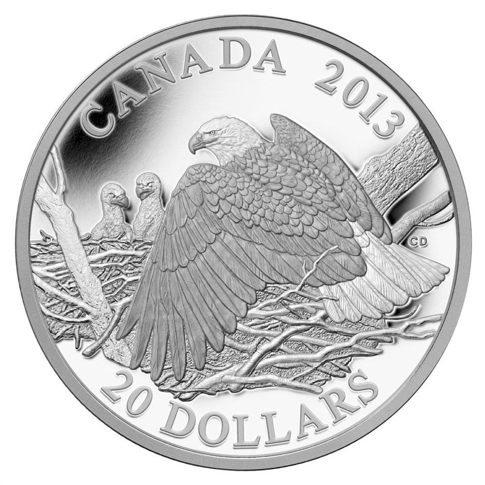 2013 Canada $20 Bald Eagle - Mother Protecting Her Eaglets (No Tax)