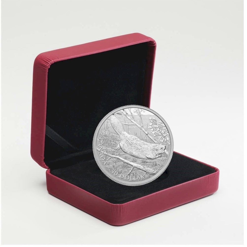 2014 Canada $50 Swimming Beaver 5oz. Fine Silver Coin (TAX Exempt)