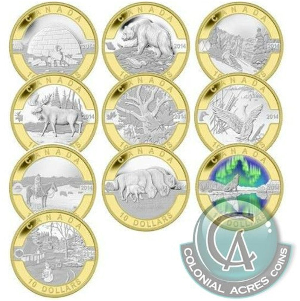 2014 $10 O Canada 10-coin Silver Set with Gold Plating (No Tax)