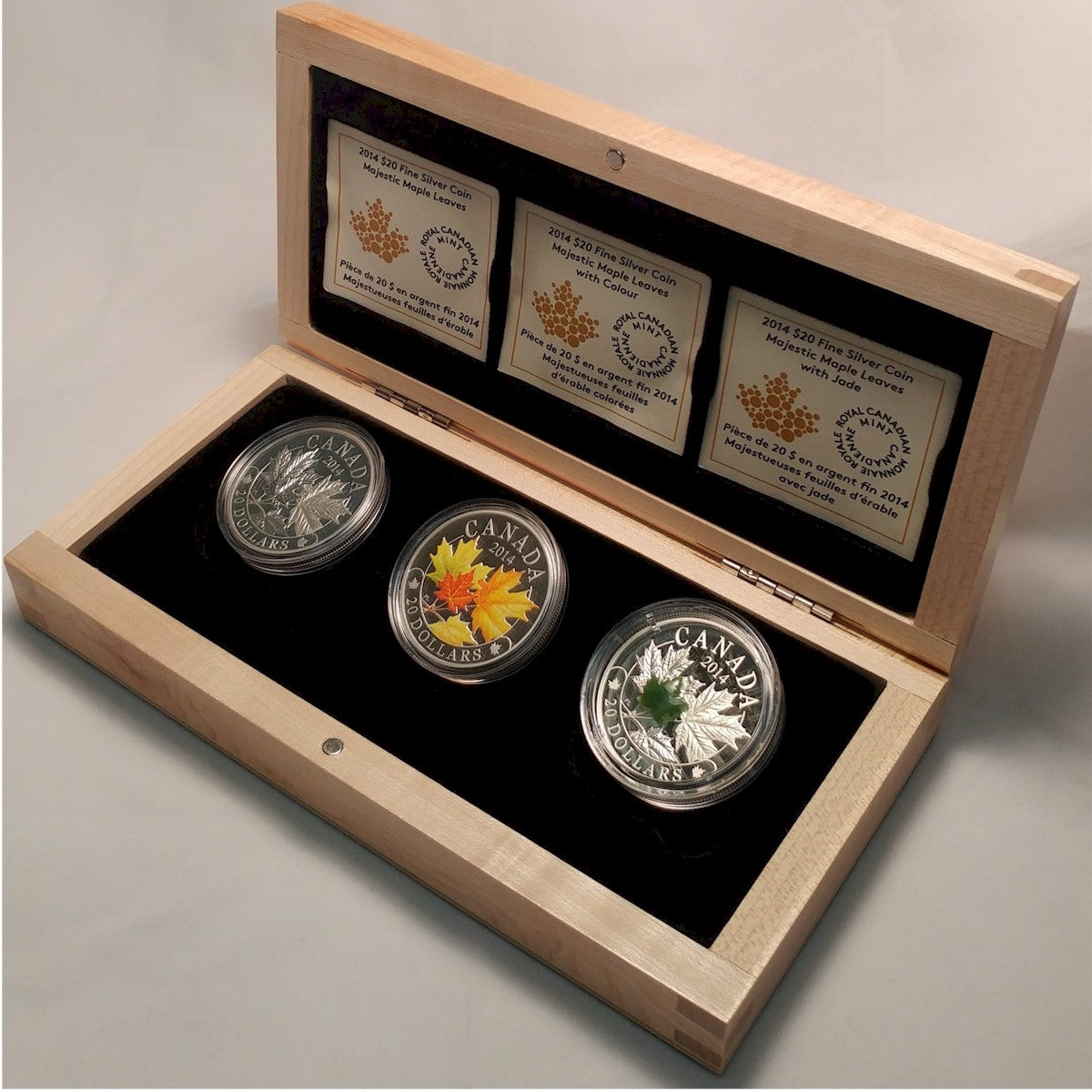 2014 Canada $20 Majestic Maple Leaves Fine Silver 3-Coin Set (coin toned)