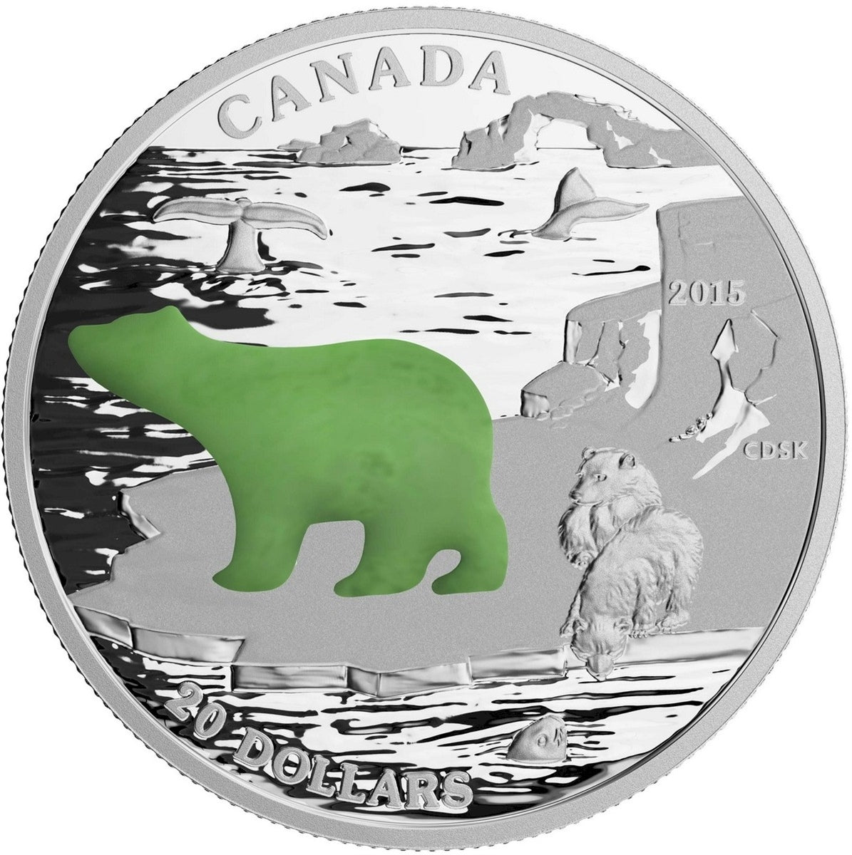 2015 $20 Canadian Icons: Polar Bear with Jade Fine Silver