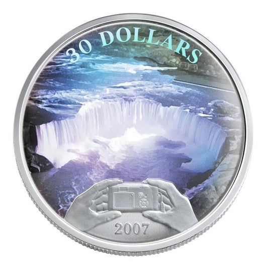 RDC 2007 Canada $30 Panoramic Camera: Niagara Falls Sterling Silver (impaired)