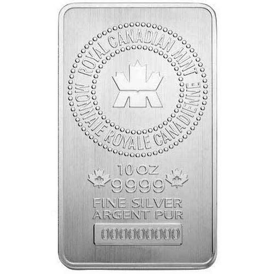 RCM 10oz. Pure .9999 Silver Royal Canadian Mint Wafer Bar (No Tax) DL-D