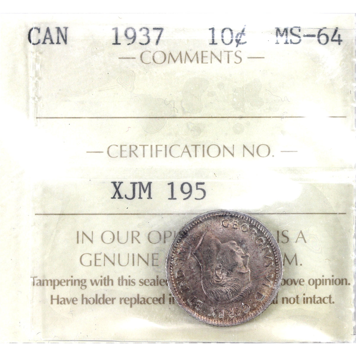 1937 Canada 10-cents ICCS Certified MS-64