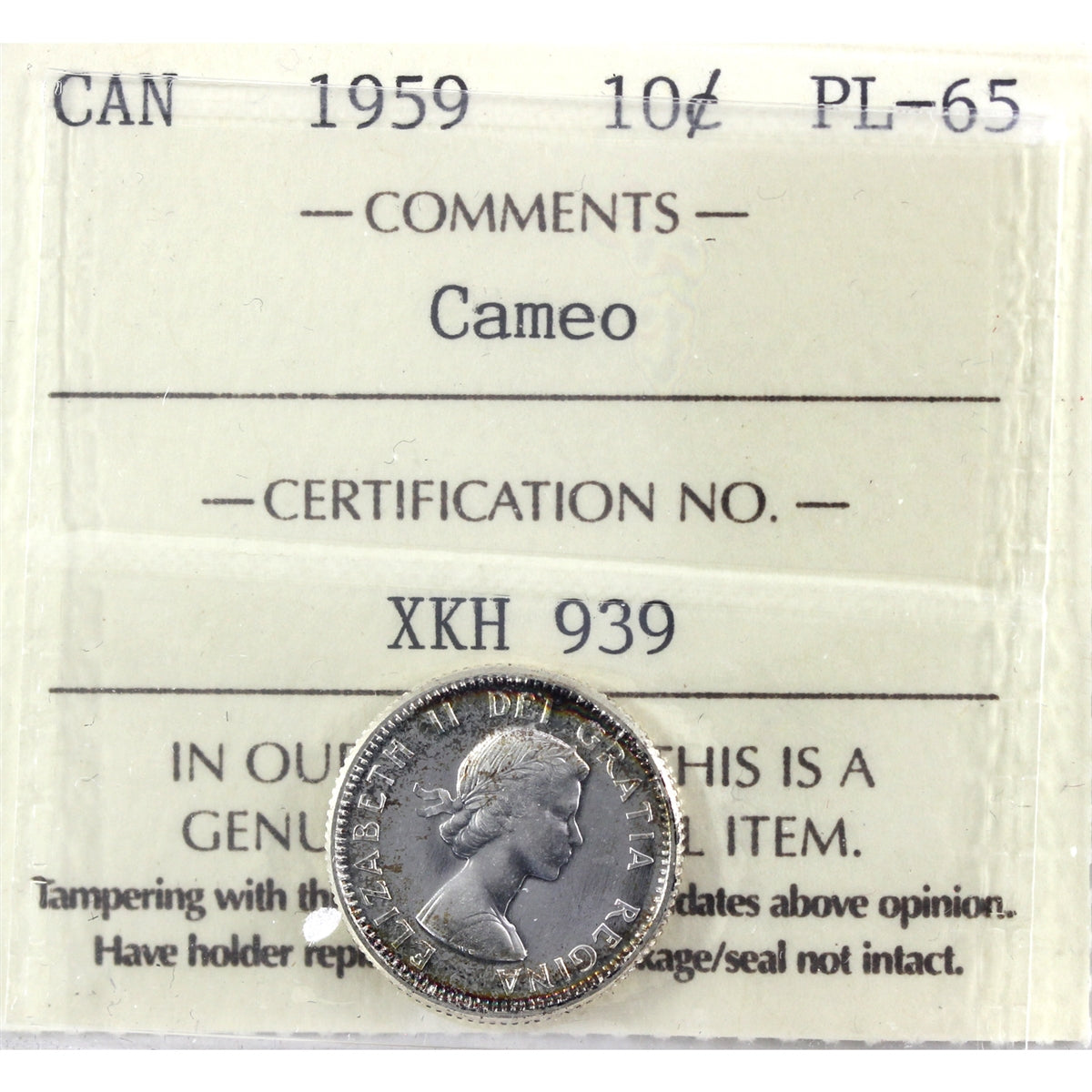1959 Canada 10-cents ICCS Certified PL-65 Cameo
