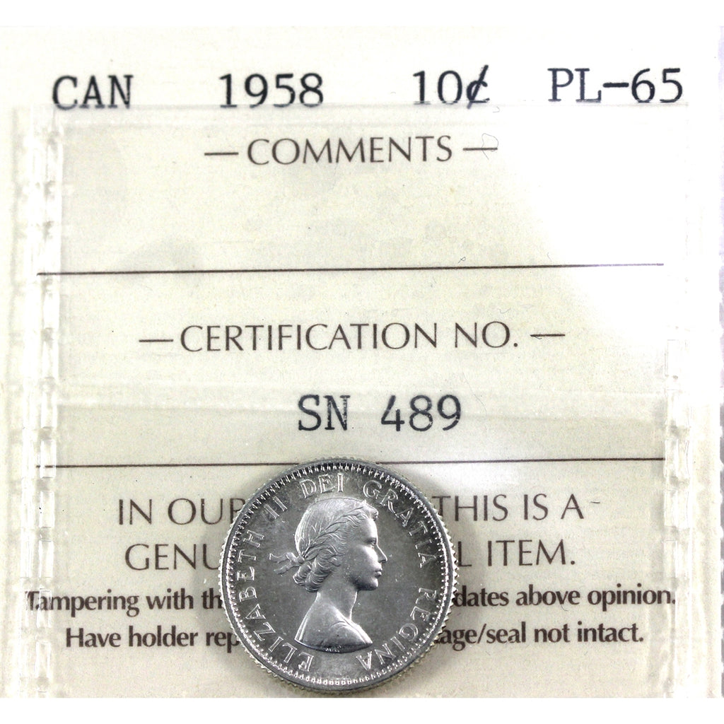 1958 Canada 10-cents ICCS Certified PL-65