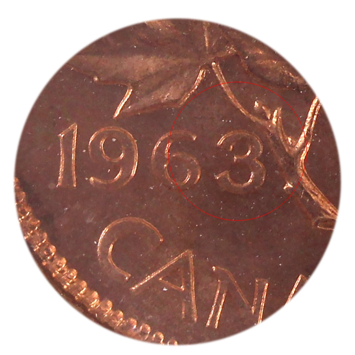 1963 Hanging 3 Canada 1-cent ICCS Certified MS-65 Red
