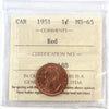 1951 Canada 1-cent ICCS Certified MS-65 Red