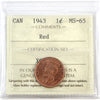 1943 Canada 1-cent ICCS Certified MS-65 Red