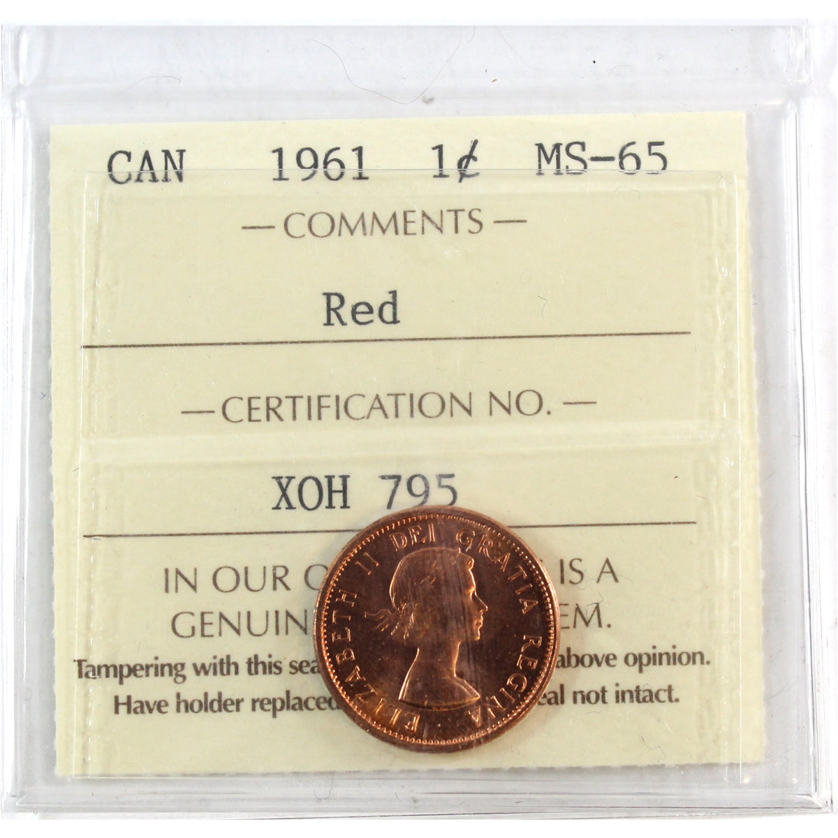 1961 Canada 1-cent ICCS Certified MS-65 Red