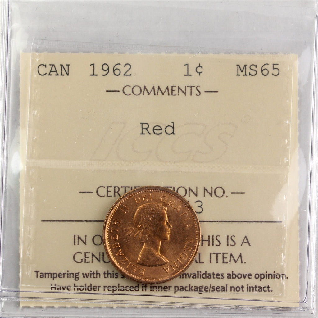 1962 Canada 1-cent ICCS Certified MS-65 Red