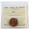 1963 Canada 1-cent ICCS Certified MS-65 Red