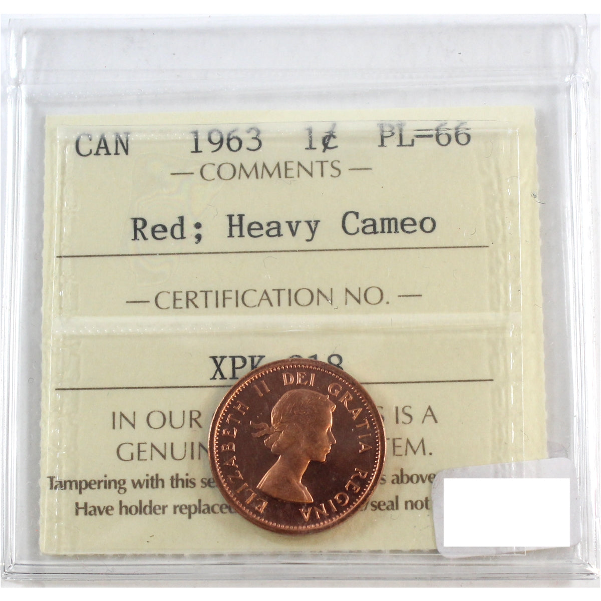 1963 Canada 1-cent ICCS Certified PL-66 Red; Heavy Cameo